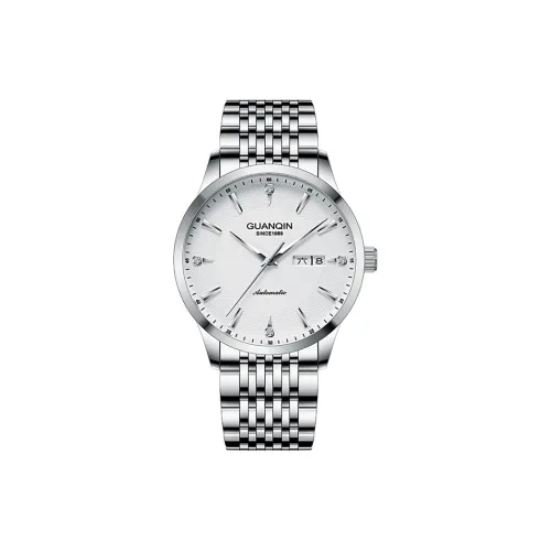 GUANQIN GJ16269 Автоматический механический механизм ремешок из нержавеющей стали мужские часы белый циферблат