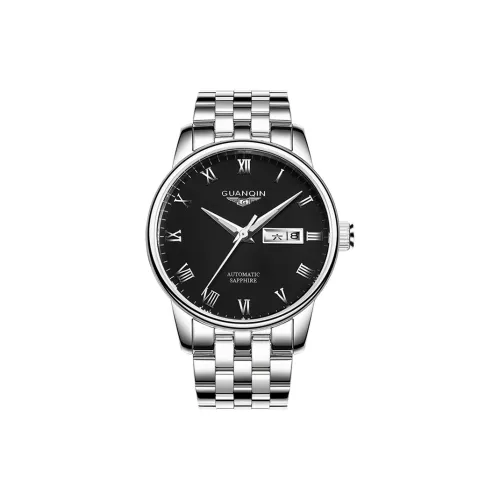 GUANQIN GJ16025 Механический механизм ремешок из нержавеющей стали черный циферблат мужские часы