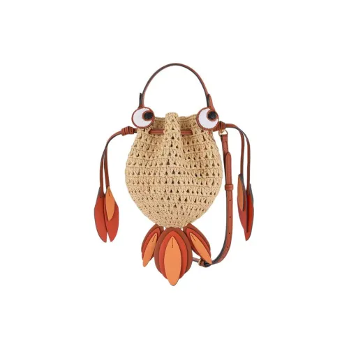 Anya Hindmarch Естественный Raffia с Гладкой Кожей Сумка Сумка через плечо Сумка через плечо Мини Женская Экрю