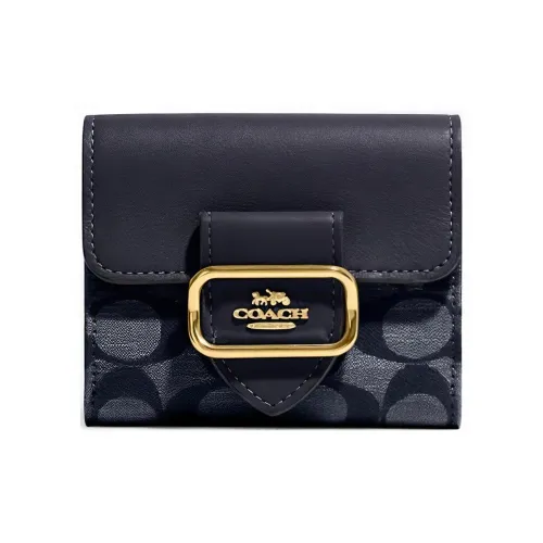COACH Morgan Шамбре с кожаными вставками Клатч Кошелек Маленький Женский Синий