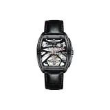 Черный корпус с черным циферблатом, ремень.