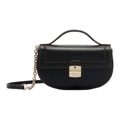 Furla Club 2 GRAIN LEATHER Комбинированный Седло Сумка Сумка через плечо Сумка через плечо Мини Женская Черная