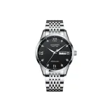 Белый корпус, черный циферблат, стальной браслет.