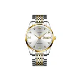 Золотой белый циферблат, стальной браслет.