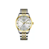 Золотой белый циферблат, стальной браслет.