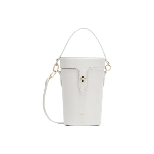 Furla Net Collection Рельеф Телячья Кожа Ведрообразная Сумка Портативная Сумка через плечо Мини Женский Хлопок Конфетный Белый