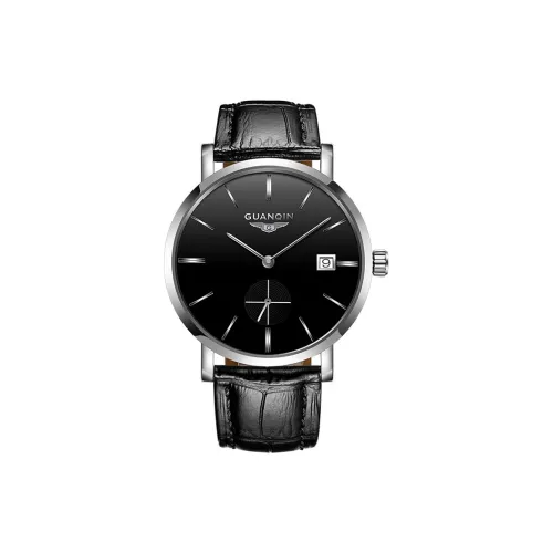 GUANQIN GJ16028.TDP Механический механизм Естественная кожа Ремешок Часы Мужские Черный циферблат