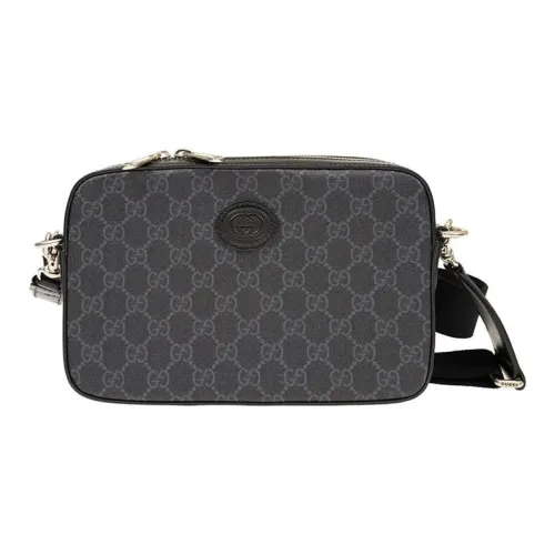 GUCCI Canvas с кожаными вставками холщовая сумка сумка через плечо курьерская сумка мужская черная