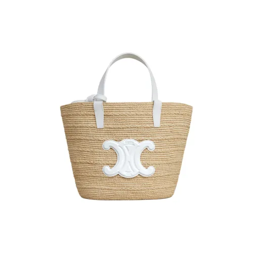 CELINE Рафия Телячья кожа Сумка через плечо Сумка Женская Естественный Белый