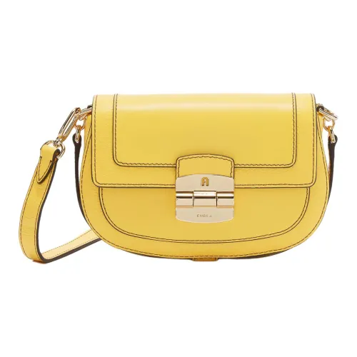 Furla Club 2 Кожа Седло Сумка Сумка через плечо Маленькая Женская Желтая
