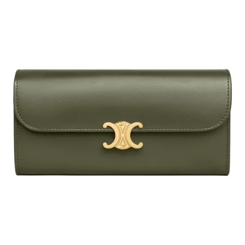 CELINE Triomphe Яркий Телячья кожа Кошелек Большой Женские Темно-оливковый