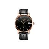 Розовый корпус, черный циферблат, черная кожа