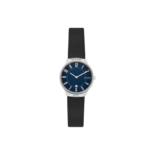 SKAGEN Watch Кварцевый механизм Кожаный ремешок 28 мм Синий циферблат Унисекс
