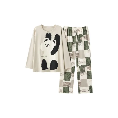 Чун Си Пижама Комплект Женские Белый Зеленый