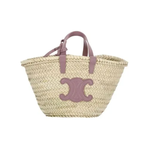 CELINE Пальмовый лист с коровьей кожей обметка тоут сумка сумка для покупок Basket сумка женская фиолетовый и натуральный