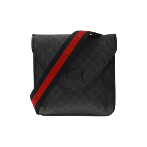 GUCCI Canvas с кожаными вставками курьерская сумка сумка через плечо мужская темно-серый