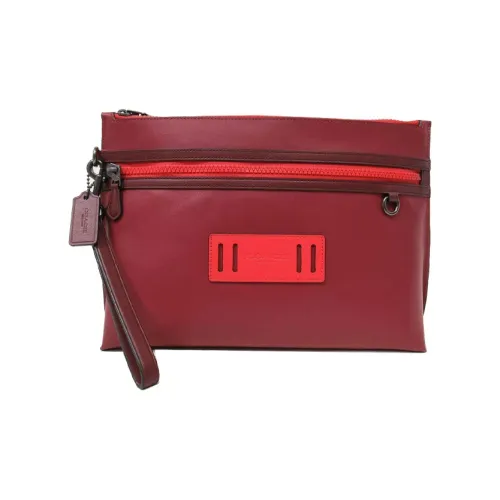 COACH Pouch Телячья кожа Запястье Сумка Клатч Большой Мужской Красный