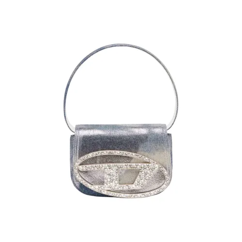 DIESEL Хлопок Телячья кожа Сумка через плечо Женская серебряная и Индиго
