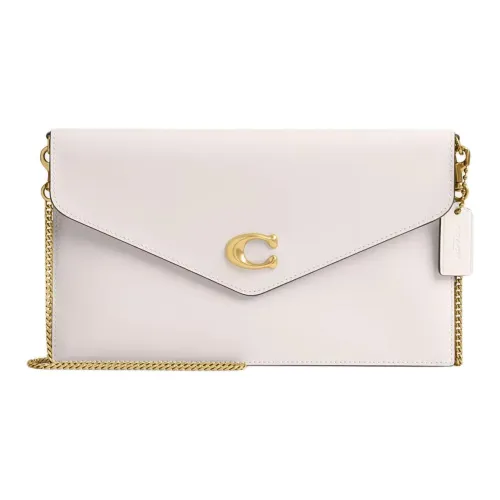 COACH Телячья кожа Одно плечо Через плечо Клатч Большой Женский Латунь Мел