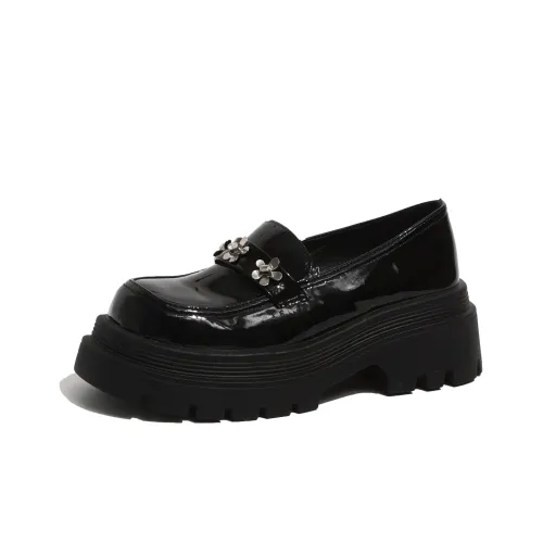 Moon Veil Британский стиль Fashion Versatile Slip On Круглый носок Металл Маленький цветок Женские