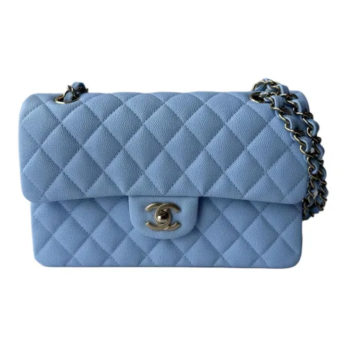 CHANEL Classic Flap CF23P Весна и Лето Коровья крупнозернистая текстура Сумка через плечо Маленькая Женская Светло-синяя