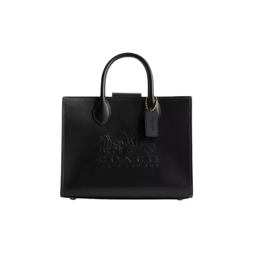 COACH Ace Телячья кожа Тоут Сумка Сумка для покупок Сумка через плечо Сумка среднего размера Женская Черная