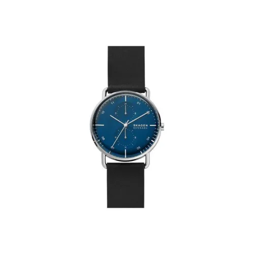 SKAGEN Watch Кварцевый механизм Кожаный ремешок 42 мм Синий циферблат Унисекс