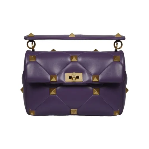 Valentino Roman Stud Nappa Sheepskin Сумка через плечо Сумка Большая Женская Темно-фиолетовая