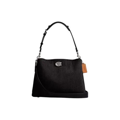 COACH Willow Denim Телячья кожа Сумка через плечо Большая Женская Черная
