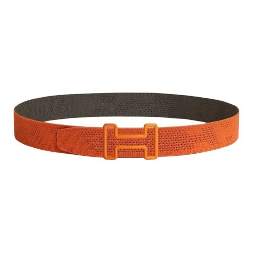 HERMES Двойной на обеих сторонах Tonight плавный замок ремень мужской оранжевый коричневый ширина 3,8 см
