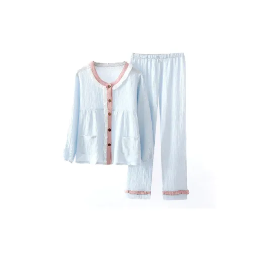 Сон Студенты Спальня Дом Комплект Пижама Женский Весенний Осенний Синий