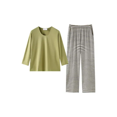 Meonsill Оливковый + Черно-белые полосы Женские Пижамные комплекты