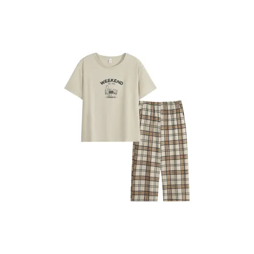 Sha Qian Пижамный комплект Летний Женский Росток Зеленый цвет