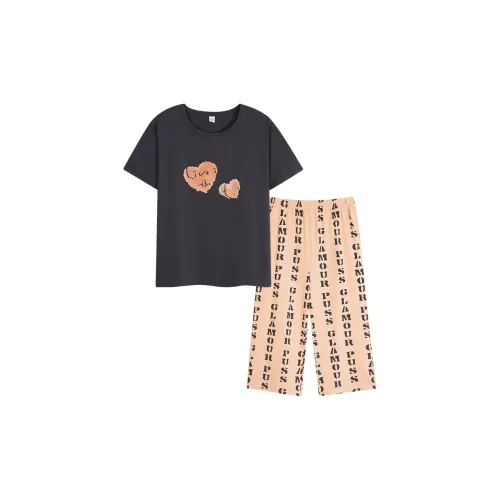 Sha Qian Пижамный комплект Летний Женский Дыня Цвет