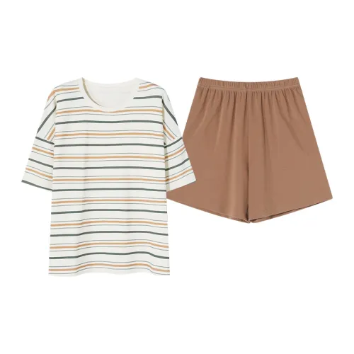 JinShaLa Белая укороченная рубашка с рукавами + коричневые шорты женские пижамные комплекты