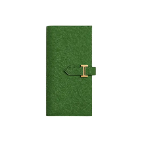 HERMES Bearn Epsom Телячья кожа Кошелек Женские Шелк Синий Зеленый