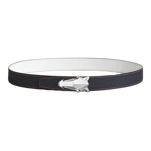 HERMES Horse Head Ремни из кожи для ухода за животными Мужской Темно-синий Белый Ширина 3,2 см