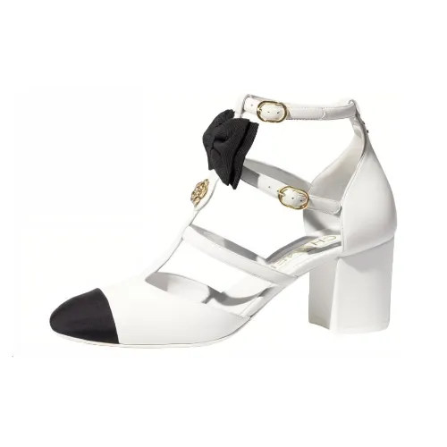 CHANEL Туфли Мэри Джейн с грубым каблуком 6,5 см белые для женщин