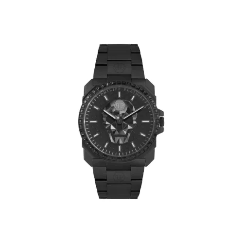 PHILIPP PLEIN Наручные часы Кварцевый механизм Нержавеющая сталь Ремешок 40 мм Черный циферблат Мужские часы