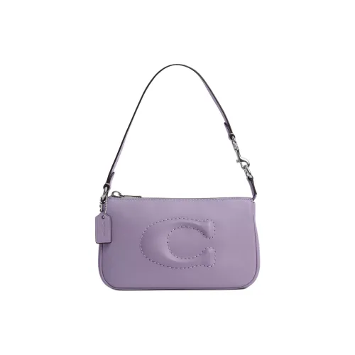 COACH Nolita Гладкая кожа Одно плечо Сумка Маленькая Женская Серебряный и Светло-фиолетовый