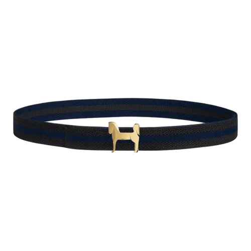 HERMES Маленькая Лошадь Узор Пряжка плавный замок ремень мужской черный синий ширина 3,2 см