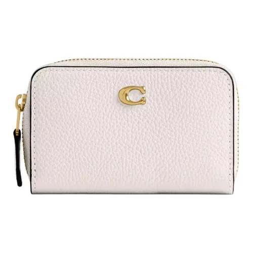 COACH Zip Around Полированный Галька Кожа Картхолдер Маленький Женский Латунь Мел