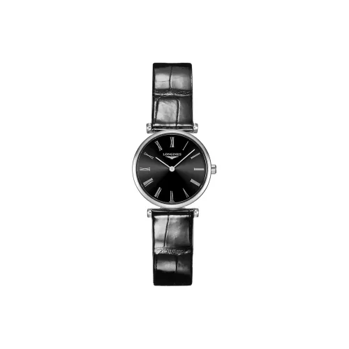 LONGINES Jialan Collection Кварцевый механизм Женские часы Часы 24 мм Черный циферблат Корпус из нержавеющей стали Ремешок из коровьей кожи