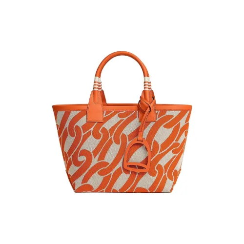 HERMES Steeple H Plume Canvas Swift Calfskin Tote Bag Shopping Bag Women's Beige Natural