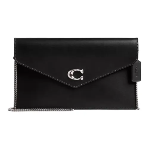 COACH Телячья кожа Одно плечо Через плечо Клатч Большой Women's Silver Черный