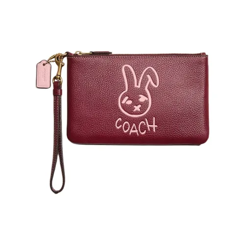 COACH Wristlet Полированная жемчужная кожа запястный клатч маленький женский латунь и бордовый многоцветный