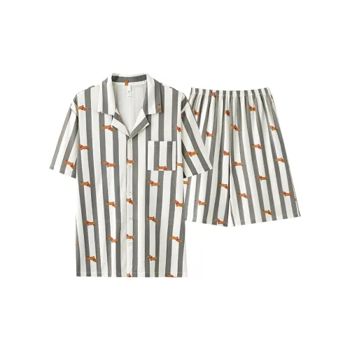 PBENO PD Пижамный комплект Мужской Белый Серый Полосы