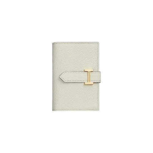 HERMES Bearn Chevre Mysore Шевро Кошелек Мини Женские 0T Гриб Белый