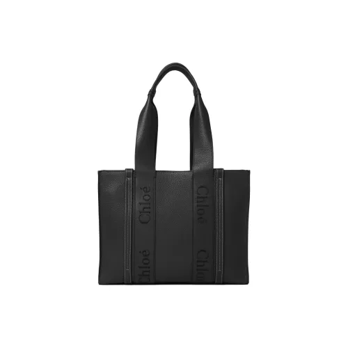 Chloe Древесная текстура Телячья кожа Тоут Сумка Сумка для покупок Сумка через плечо Сумка среднего размера Женская Черная