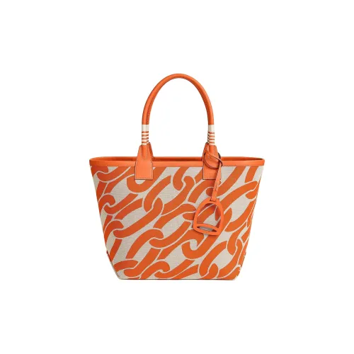 HERMES Steeple H Plume Canvas Swift Calfskin Tote Bag Shopping Bag Women's Beige Natural